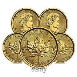 Lot of 5 2019 1/10 oz Canadian Gold Maple Leaf $5 Coin. 9999 Fine BU (Sealed)