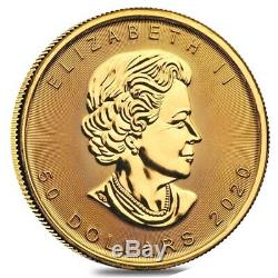 Lot of 5 2020 1 oz Canadian Gold Maple Leaf $50 Coin. 9999 Fine BU
