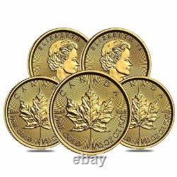 Lot of 5 2021 1/10 oz Canadian Gold Maple Leaf $5 Coin. 9999 Fine BU (Sealed)