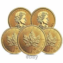 Lot of 5 2021 1 oz Canadian Gold Maple Leaf $50 Coin. 9999 Fine BU