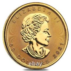 Lot of 5 2021 1 oz Canadian Gold Maple Leaf $50 Coin. 9999 Fine BU