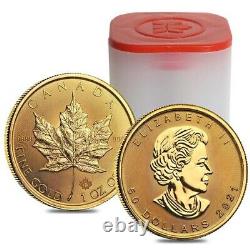 Lot of 5 2021 1 oz Canadian Gold Maple Leaf $50 Coin. 9999 Fine BU
