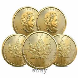 Lot of 5 2022 1 oz Canadian Gold Maple Leaf $50 Coin. 9999 Fine BU