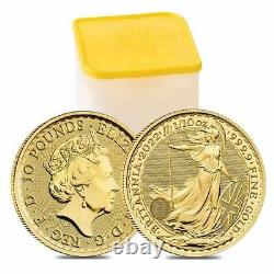 Lot of 5 2022 Great Britain 1/10 oz Gold Britannia Coin. 9999 Fine BU