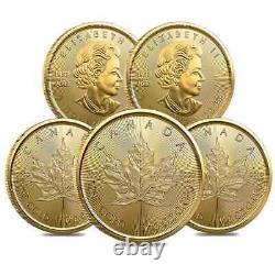 Lot of 5 2023 1/10 oz Canadian Gold Maple Leaf $5 Coin. 9999 Fine BU (Sealed)