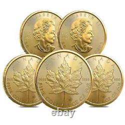 Lot of 5 2023 1 oz Canadian Gold Maple Leaf $50 Coin. 9999 Fine BU