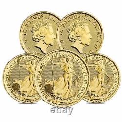 Lot of 5 2023 Great Britain 1/10 oz Gold Britannia Coin. 9999 Fine BU