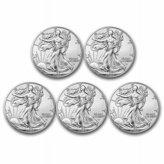 (lot Of 5) 2023 Silver American Eagle $1 Coin 1 Oz. 999 Fine Silver Bu