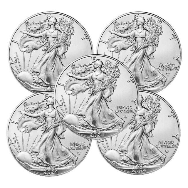 Lot Of 5 2024 American Silver Eagle $1 Coin 1 Oz. 999 Fine Silver Bu