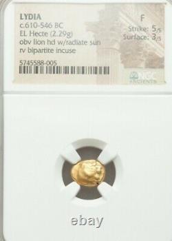 Lydia Lion 1/6th Gold Stater Walwet NGC Fine 5/3 Ancient Coin