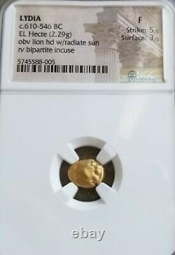 Lydia Lion 1/6th Gold Stater Walwet NGC Fine 5/3 Ancient Coin
