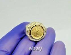 MEN`S 1/10 oz Fine Gold Liberty Coin in 14k Yellow Gold Ring 14.5 gr / Size 9.5