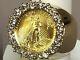 Mens 14kt Gold Ring 1.40 Ct Diamonds 1/10th Oz 22kt Fine Gold Liberty Coin