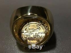 MENS 14KT GOLD RING 1.40 CT DIAMONDS 1/10th OZ 22KT FINE GOLD LIBERTY COIN