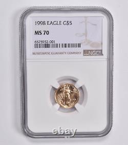 MS70 1998 $5 American Gold Eagle 1/10 Oz. 999 Fine Gold NGC 3798