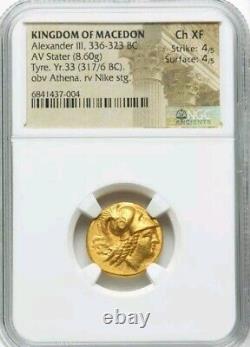 Macedon Alexander III Gold Stater NGC CH XF Ancient Coin TYRE