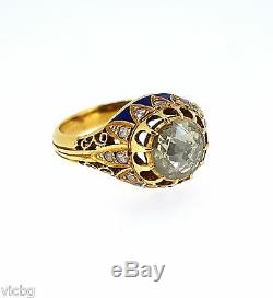 Magnificent c. 1750 Georgian 1.15 Ct. Diamond Blue Enamel Ring in 22K Coin Gold