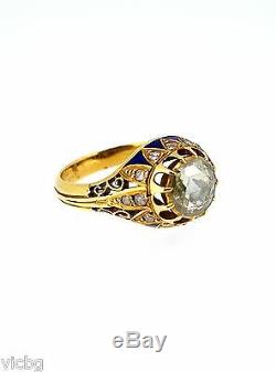 Magnificent c. 1750 Georgian 1.15 Ct. Diamond Blue Enamel Ring in 22K Coin Gold