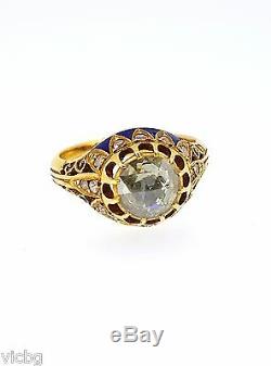 Magnificent c. 1750 Georgian 1.15 Ct. Diamond Blue Enamel Ring in 22K Coin Gold