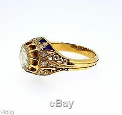 Magnificent c. 1750 Georgian 1.15 Ct. Diamond Blue Enamel Ring in 22K Coin Gold