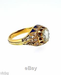 Magnificent c. 1750 Georgian 1.15 Ct. Diamond Blue Enamel Ring in 22K Coin Gold