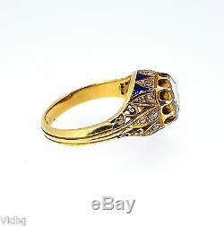 Magnificent c. 1750 Georgian 1.15 Ct. Diamond Blue Enamel Ring in 22K Coin Gold