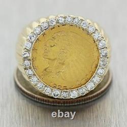Men's Vintage Estate 14k Yellow Gold Indian Coin 1ctw Diamond Ring