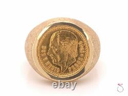 Mens Gold 2.50 Mexican Peso Coin Pinky Ring, 14K & 22K Yellow Gold. Size 9