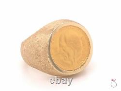 Mens Gold 2.50 Mexican Peso Coin Pinky Ring, 14K & 22K Yellow Gold. Size 9