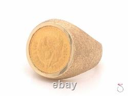 Mens Gold 2.50 Mexican Peso Coin Pinky Ring, 14K & 22K Yellow Gold. Size 9