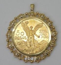 Mexican 50 Peso Gold Coin in Custom Year Charm Pendant 14K Yellow Gold Plated