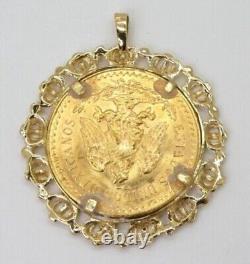 Mexican 50 Peso Gold Coin in Custom Year Charm Pendant 14K Yellow Gold Plated