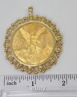 Mexican 50 Peso Gold Coin in Custom Year Charm Pendant 14K Yellow Gold Plated