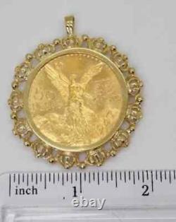 Mexican 50 Peso Gold Coin in Custom Year Charm Pendant14k Yellow Gold Plated WithC