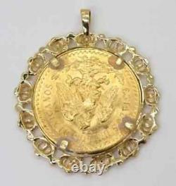 Mexican 50 Peso Gold Coin in Custom Year Charm Pendant14k Yellow Gold Plated WithC