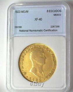 Mexico 1822-mojm Gold 8 Escudos Extremely Fine Rare
