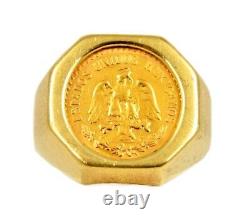 Mexico 1945 $2.5 Pesos. 900 Fine Gold Coin in 14k YG Octagon Ring Bezel Size 7