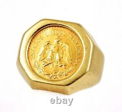 Mexico 1945 $2.5 Pesos. 900 Fine Gold Coin in 14k YG Octagon Ring Bezel Size 7