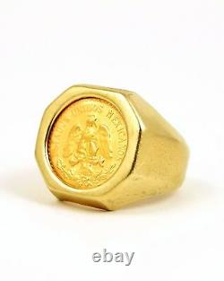 Mexico 1945 $2.5 Pesos. 900 Fine Gold Coin in 14k YG Octagon Ring Bezel Size 7