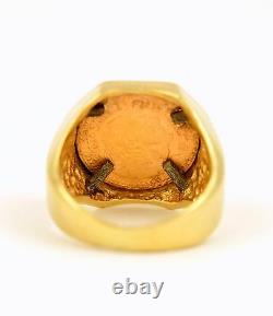 Mexico 1945 $2.5 Pesos. 900 Fine Gold Coin in 14k YG Octagon Ring Bezel Size 7