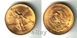 Mexico 1981 Gold 1/4 ONZA PURE. 999 FINE GOLD GEM B. U. STUNNING-A STELLAR COIN