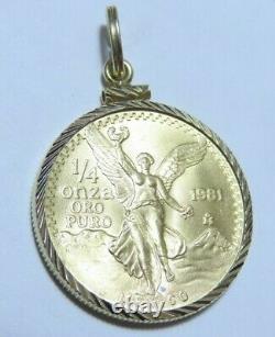 Mexico 1981 Mo 1/4 oz. Fine Gold Libertad Onza Coin with 14k Necklace