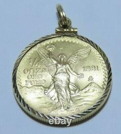 Mexico 1981 Mo 1/4 oz. Fine Gold Libertad Onza Coin with 14k Necklace