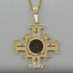 Modern 14k Yellow Gold Jerusalem Ancient Mite Coin Cross 18 Necklace