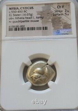 Mysia, Cyzicus Electrum Stater Athena NGC Choice Fine Ancient Gold Coin