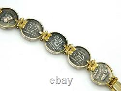 Mystery Designer Greek 14K Gold Signed Greek Coin Sterling Silver 925 Bracelet