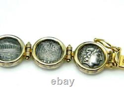 Mystery Designer Greek 14K Gold Signed Greek Coin Sterling Silver 925 Bracelet