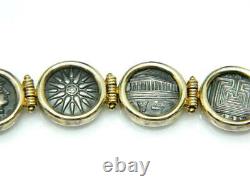 Mystery Designer Greek 14K Gold Signed Greek Coin Sterling Silver 925 Bracelet