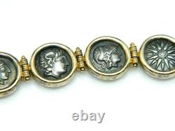 Mystery Designer Greek 14K Gold Signed Greek Coin Sterling Silver 925 Bracelet