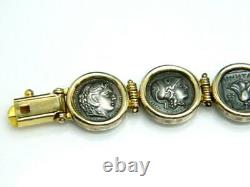 Mystery Designer Greek 14K Gold Signed Greek Coin Sterling Silver 925 Bracelet